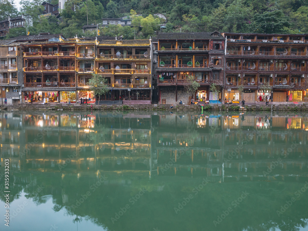 fenghuang,Hunan/China-16 October 2018:Unacquainted people with Scenery view of fenghuang old town .phoenix ancient town or Fenghuang County is a county of Hunan Province, China