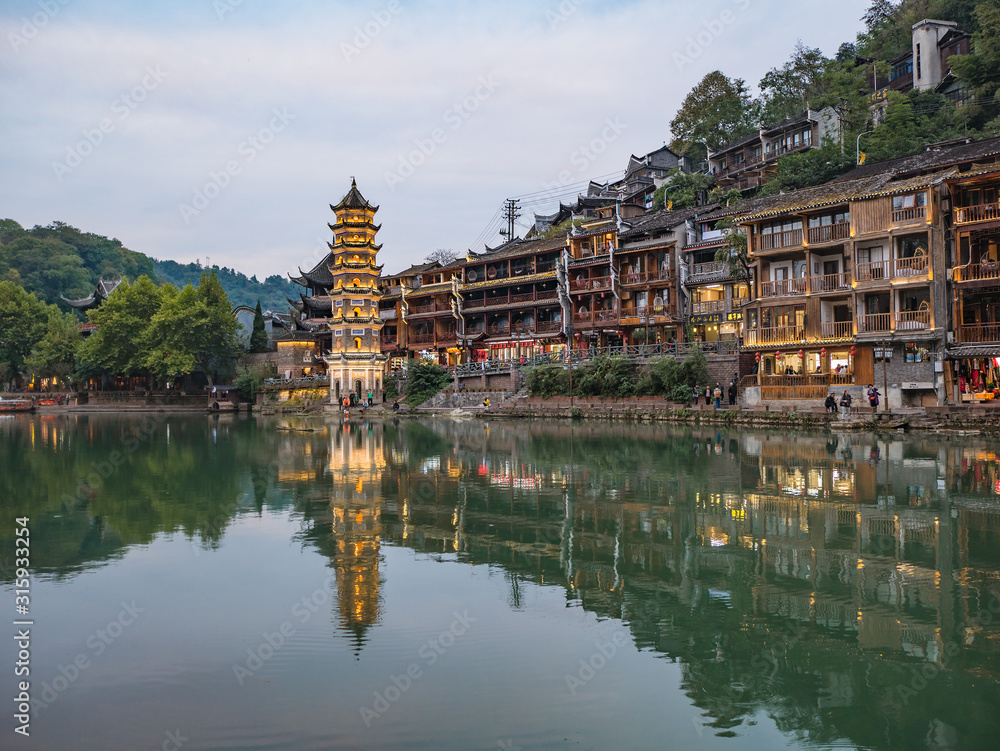 fenghuang,Hunan/China-16 October 2018:Scenery view of fenghuang old town .phoenix ancient town or Fenghuang County is a county of Hunan Province, China