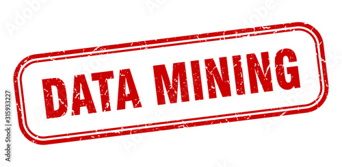 data mining stamp. data mining square grunge red sign