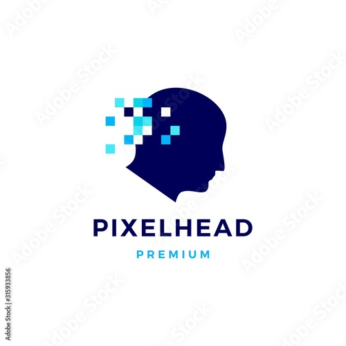 pixel head digital think logo vector icon illustration