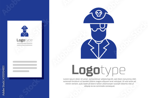 Blue Pirate captain icon isolated on white background. Logo design template element. Vector Illustration