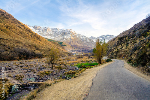 Beautiful valley in Atlas mountain by sunset, Morocco