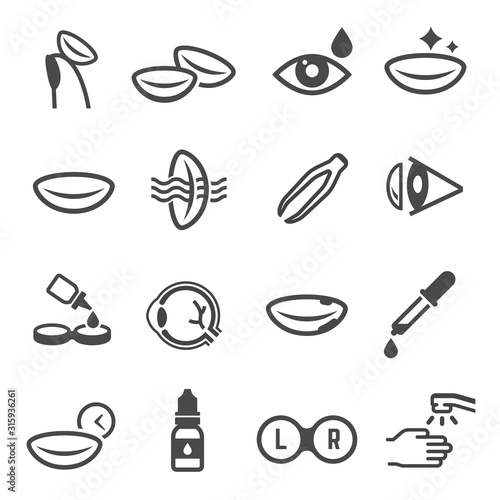 Contact lenses use linear vector icons set