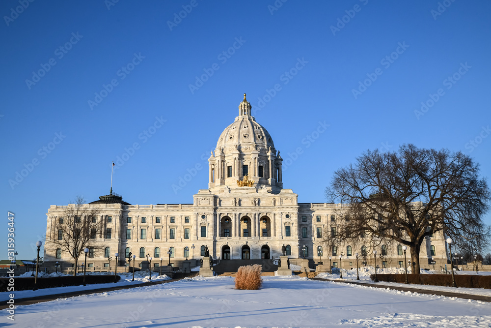 Government Capitol building in under winter blue sky