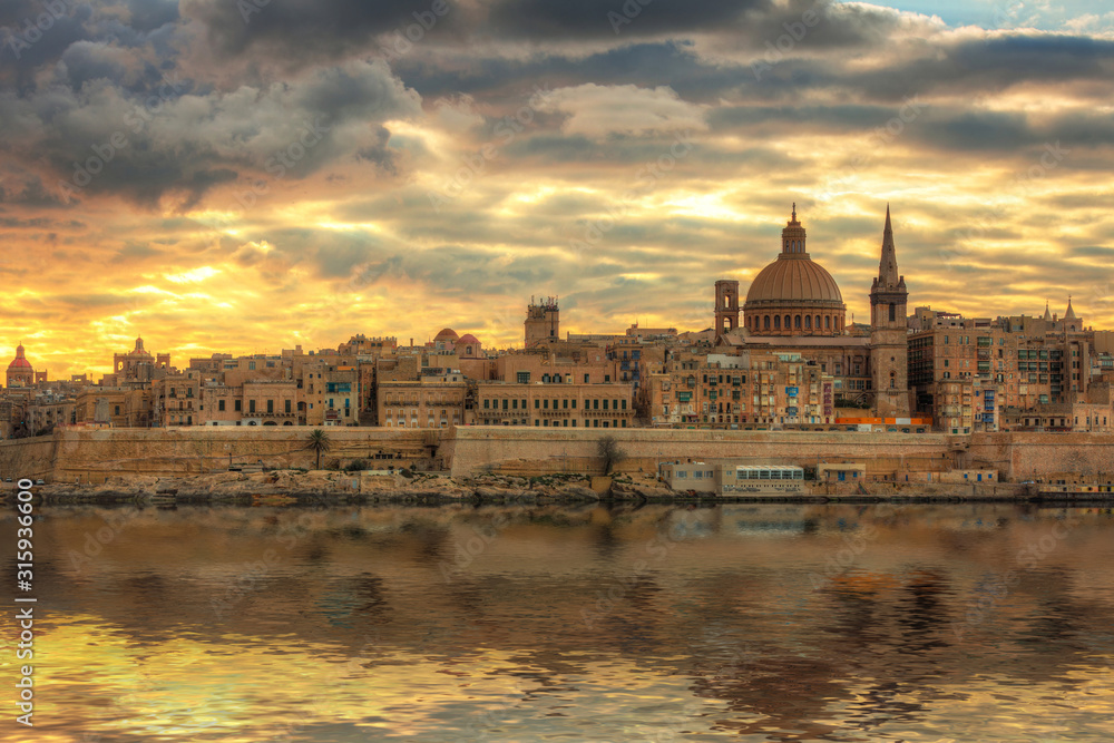 Valletta, the capital of Malta at sunrise.