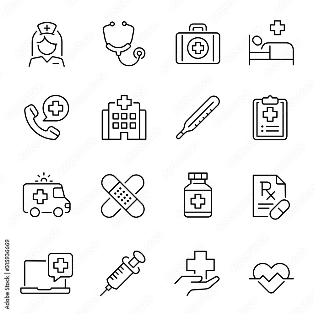 Healthcare industry, medicine linear vector icons set Stock Vector ...