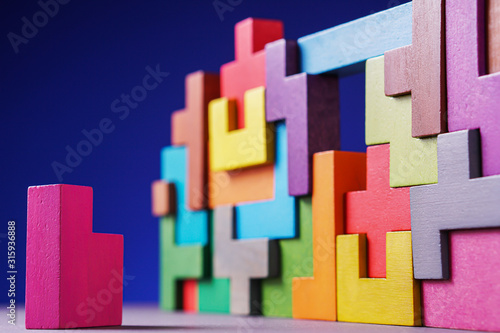 Geometric shapes on blue background..