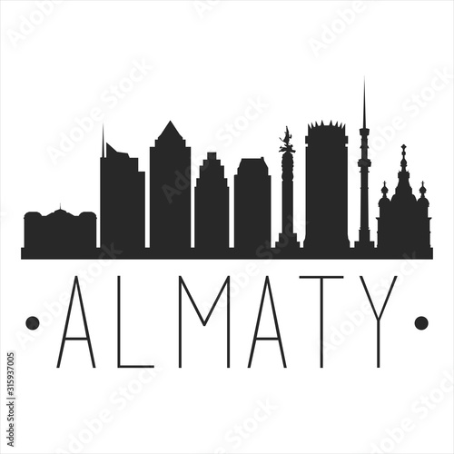 Almaty Kazakhstan. City Skyline. Silhouette City. Design Vector. Famous Monuments.