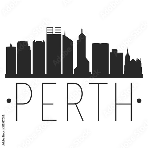 Perth Australia. City Skyline. Silhouette City. Design Vector. Famous Monuments. photo