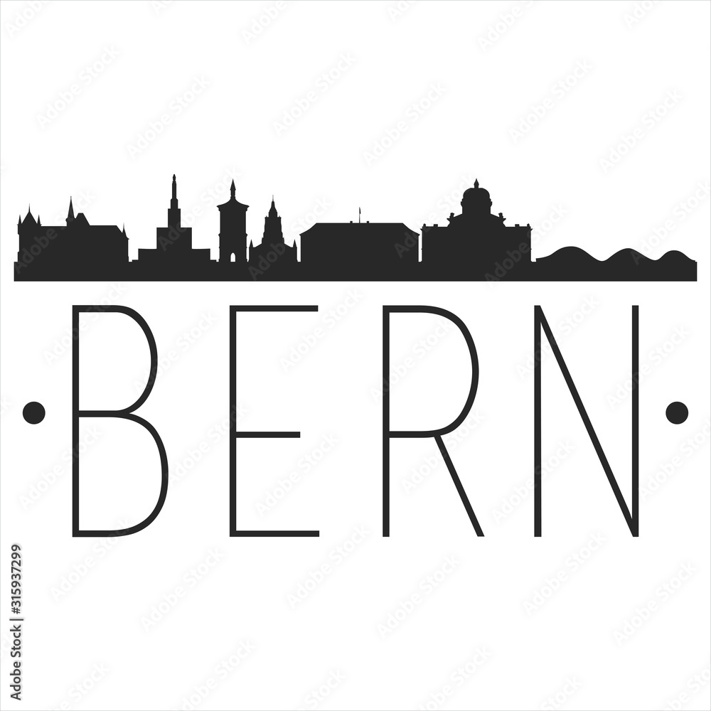 Bern Switzerland. City Skyline. Silhouette City. Design Vector. Famous Monuments.