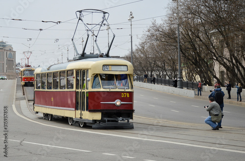 Parade of retro trams in Moscow