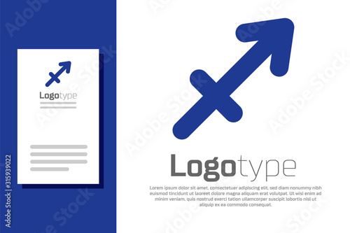 Blue Sagittarius zodiac sign icon isolated on white background. Astrological horoscope collection. Logo design template element. Vector Illustration