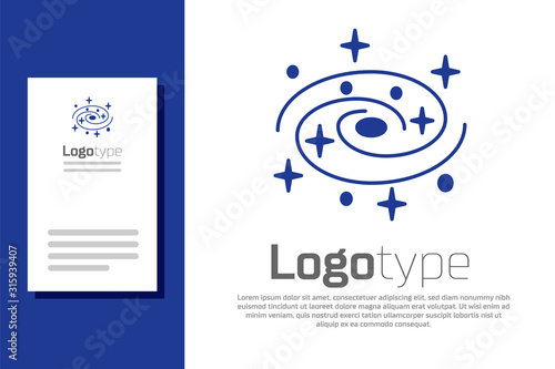 Blue Milky way spiral galaxy with stars icon isolated on white background. Logo design template element. Vector Illustration