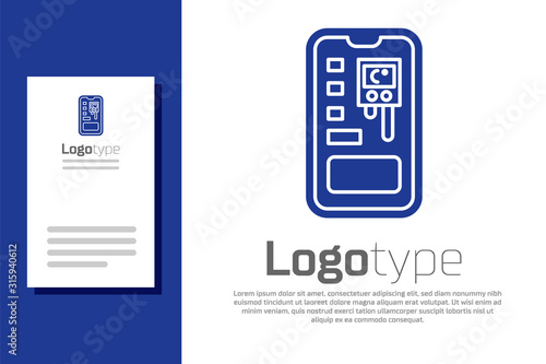 Blue Smart control farming system mobile application icon isolated on white background. Logo design template element. Vector Illustration