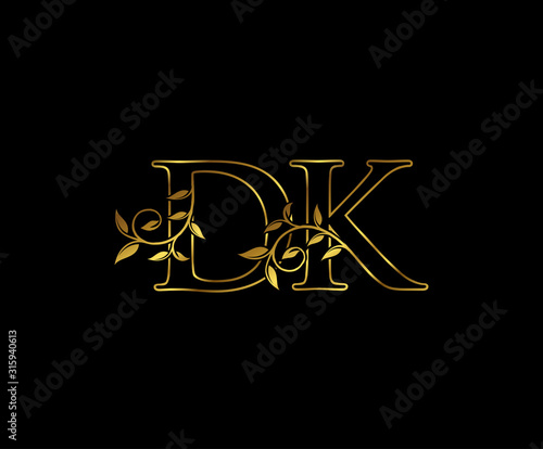 Golden D, K and DK Luxury Letter Logo Icon 