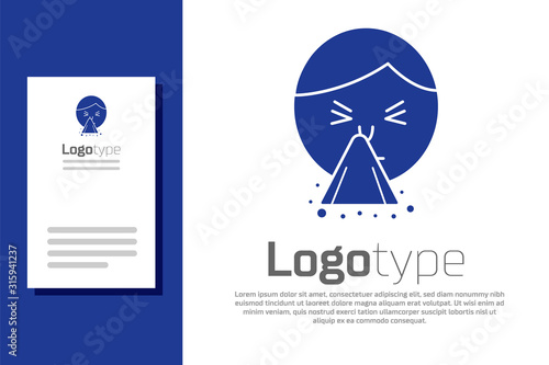 Blue Man holding handkerchief or napkin to his runny nose icon isolated on white background. Coryza desease symptoms. Logo design template element. Vector Illustration