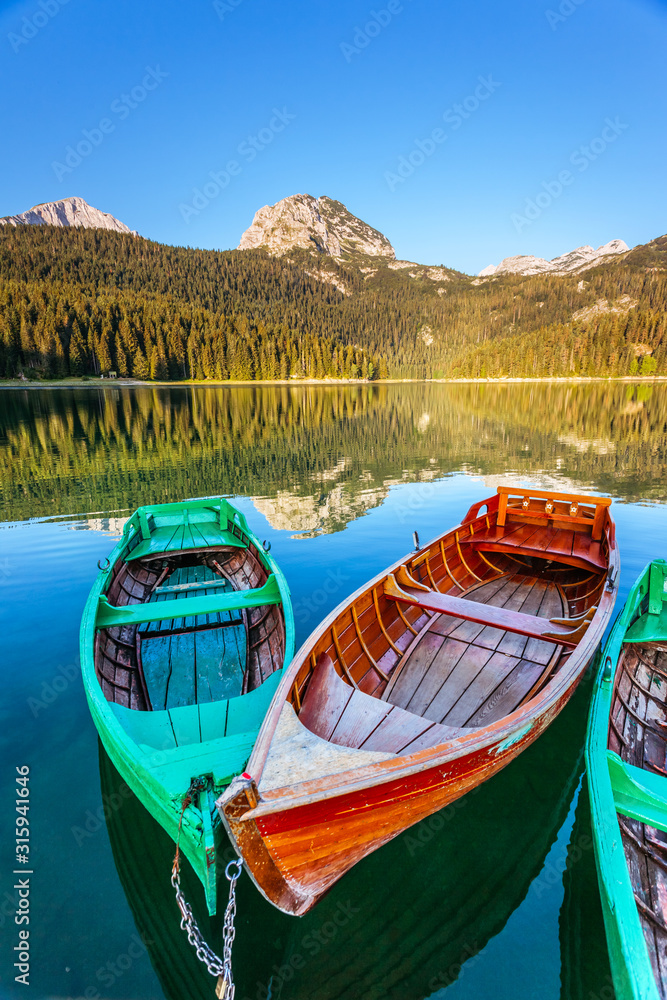 Beautiful view of Black lake on sunny day. Location National park Durmitor, Montenegro, Europe.