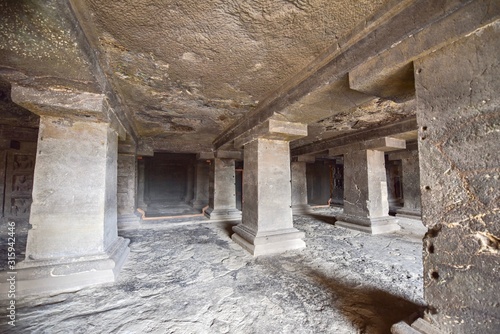 Fototapeta Naklejka Na Ścianę i Meble -  Interior of Historical Site of the Ellora Caves in Aurangabad, India