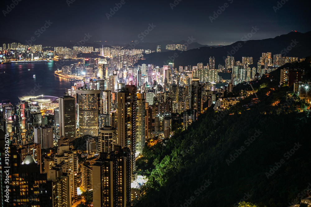 Obraz premium ヴィクトリアピークから見える香港の夜景