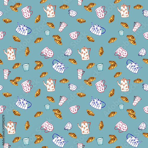 Seamless pattern with variety of bakery on a background.