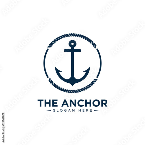 marine retro emblems logo with anchor and rope, anchor logo - vector