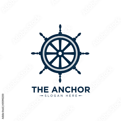marine retro emblems logo with anchor and rope, anchor logo - vector
