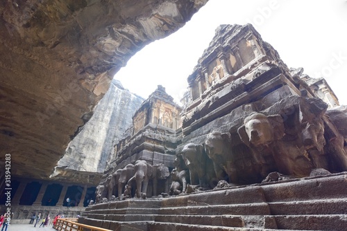 Massive Stone Structure of Kailasa Temple at the Ellora Caves