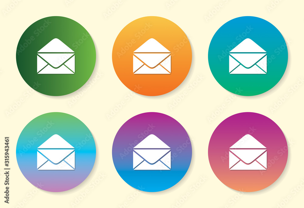 Open Mail six color gradient icon design. Open Mail six color gradient icon design.