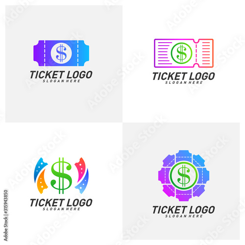 Set of Money Ticket Logo Template Design Vector, Emblem, Creative design, Icon symbol concept