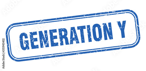 generation y stamp. generation y square grunge blue sign