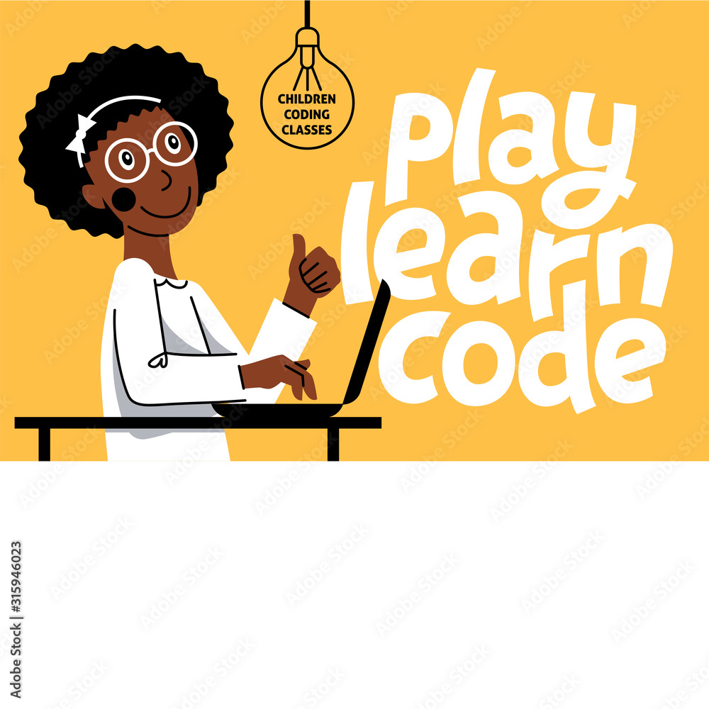 A square image of the two boys who study coding. A vector image for a ...