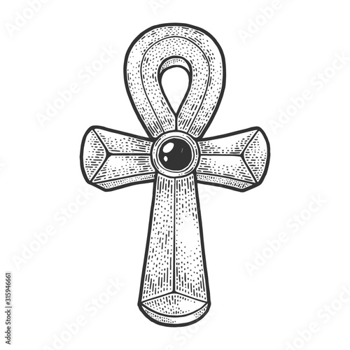 Ankh ancient Egyptian life symbol sketch engraving vector illustration. T-shirt apparel print design. Scratch board imitation. Black and white hand drawn image.