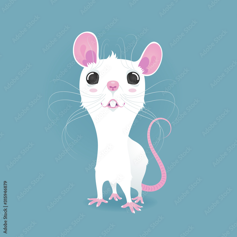 The vector illustration of a cartoon white rat is on a simple background.