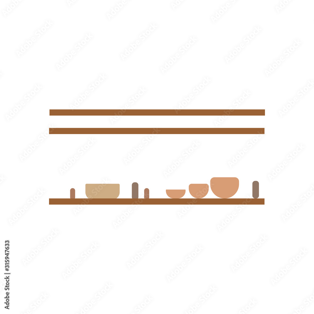 Vector empty wooden wood shelf shelves in flat design style on white background Vector empty wooden wood shelf shelves in flat design style on white background