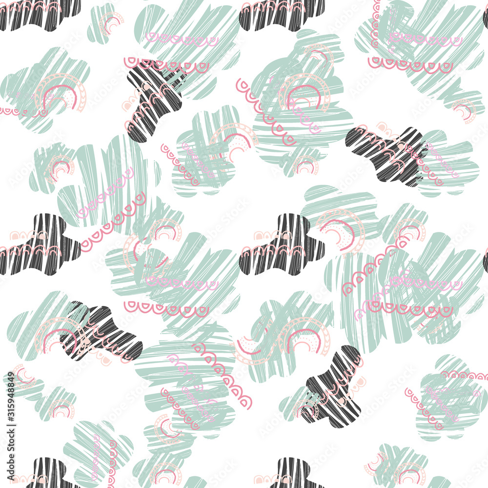 Fototapeta premium Vector kids pattern with cute native cloud. Cute scandinavian seamless background in calm colors