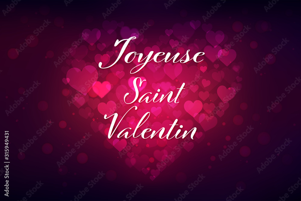 bandeau ou carte  joyeuse saint valentin avec coeur rouge et rose sur fond noir en dégradé