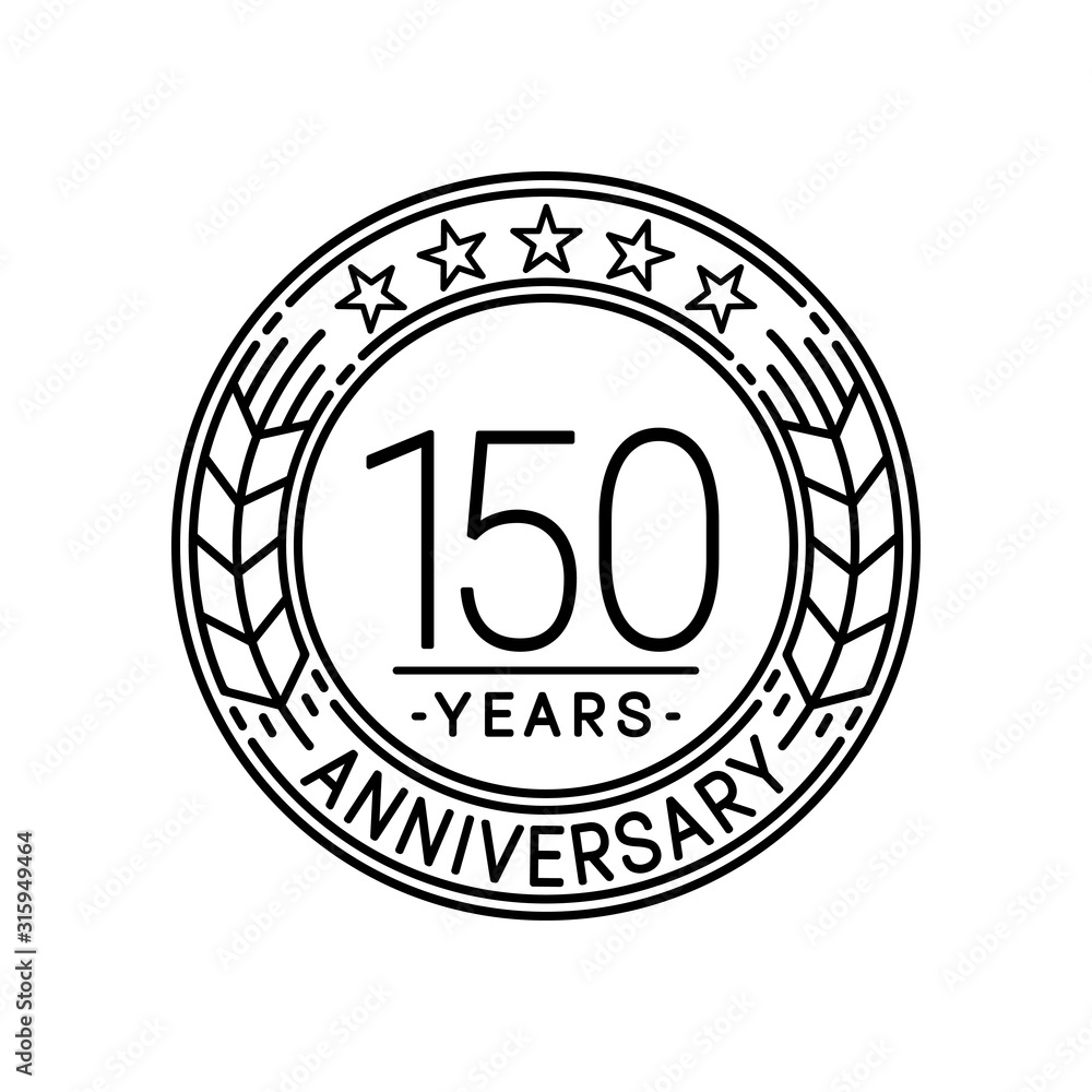 150 years anniversary logo template. 150th line art vector and illustration.
