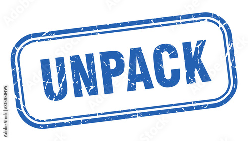 unpack stamp. unpack square grunge blue sign