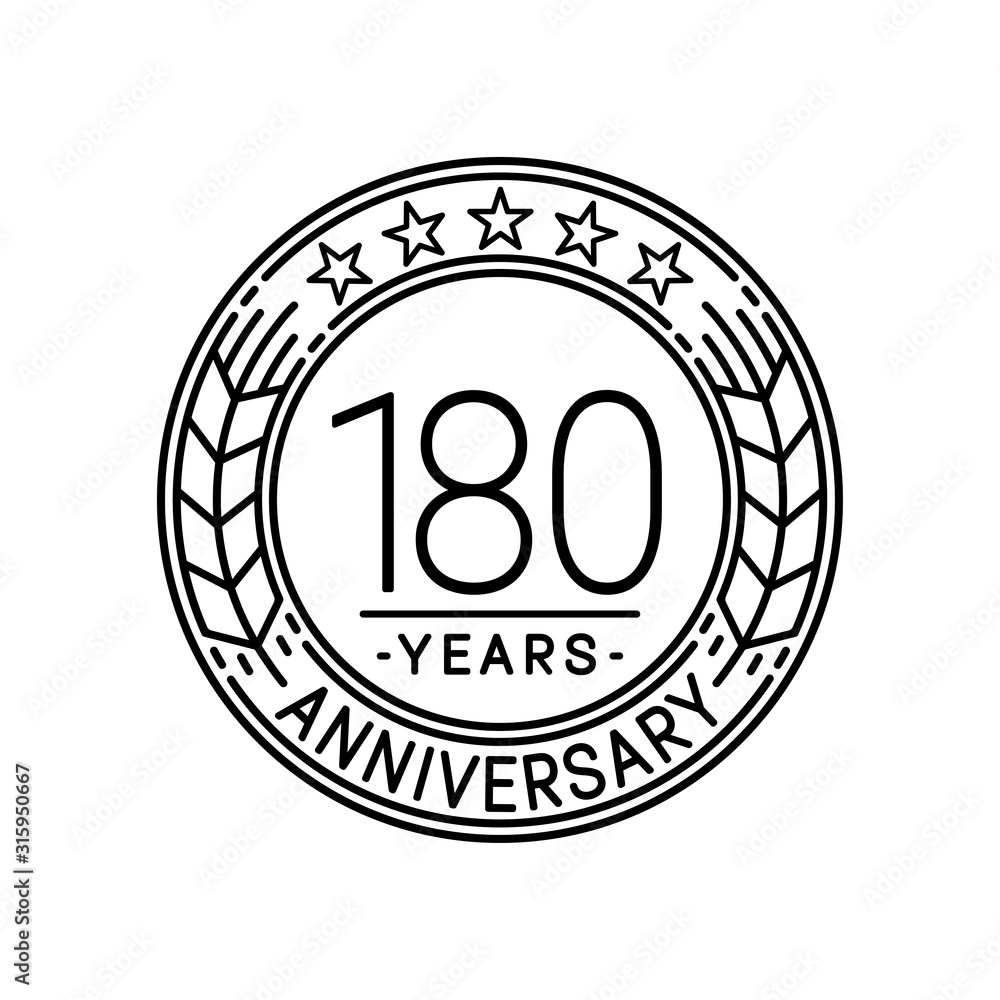 180 years anniversary logo template. 180th line art vector and illustration.
