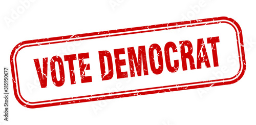 vote democrat stamp. vote democrat square grunge red sign