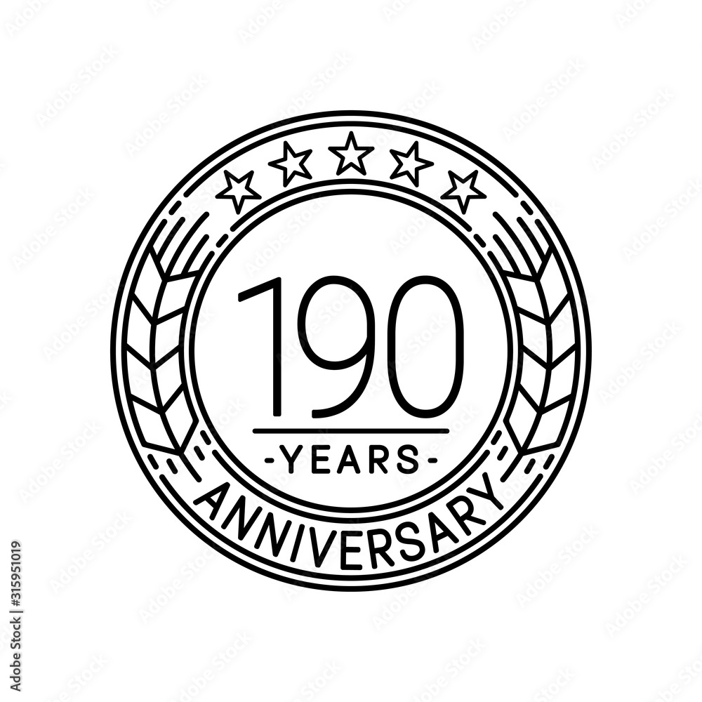 190 years anniversary logo template. 190th line art vector and illustration.