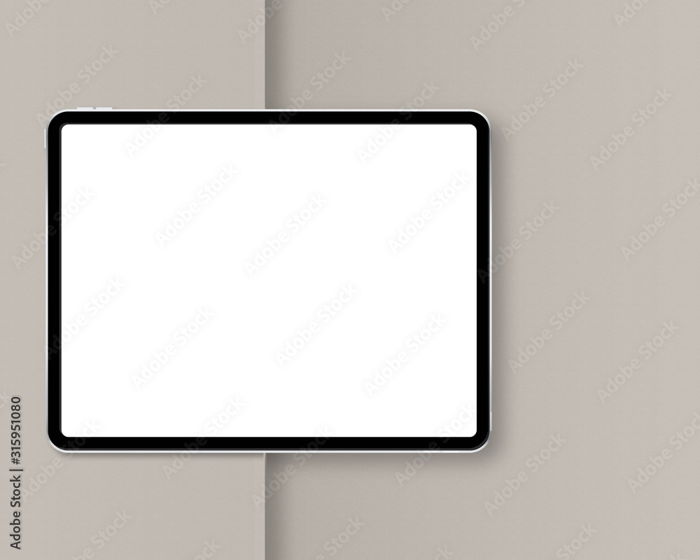 Modern tablet with blank white screen. Horizontal tablet mockup with