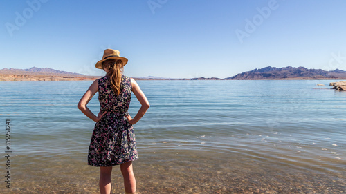 Young woman at Lake Mead National Recreation Area in Nevada, USA