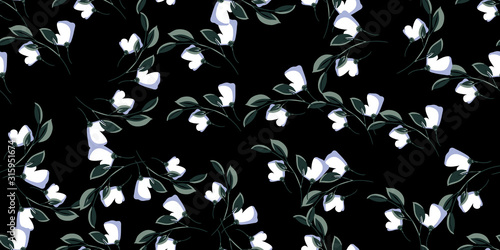 Seamless pattern with colorful hand drawn flowers. Original textile, wrapping paper, wall art surface design. Vector illustration. Floral simple minimalistic graphic design