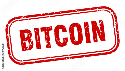 bitcoin stamp. bitcoin square grunge red sign
