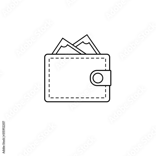 Vector wallet icons. Wallet full of dollar bills. Sign, object outline, linear pictogram, outline symbol, simple thin line icon