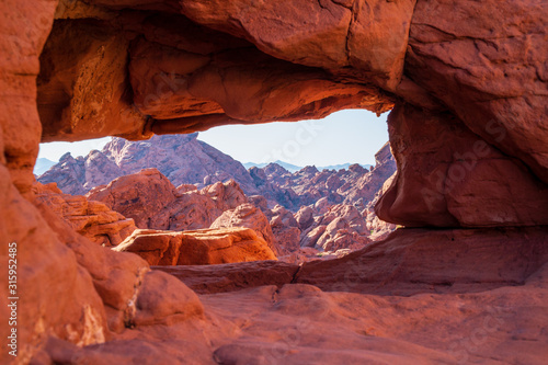 Natural Arch window in Valley of Fire State park  Nevada