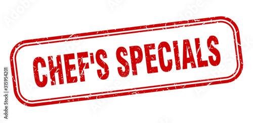 chef's specials stamp. chef's specials square grunge red sign