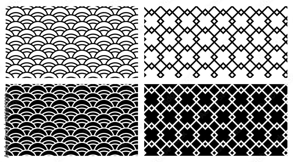 geometric seamless ornamental vector patterns. Creative monochrome textures