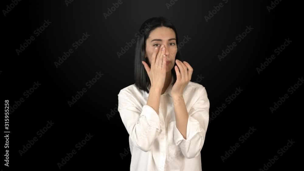 Beautiful Asian girl uses cosmetics.  1 part. The final image with a dark gradient 2 part. Luma Part 3. Image to use item  Part four. Original image on green screen